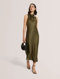 Satin Cowl Neck Midi Slip Dress