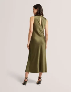 Satin Cowl Neck Midi Slip Dress