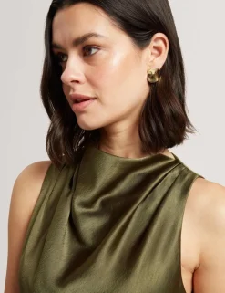 Satin Cowl Neck Midi Slip Dress