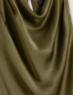 Satin Cowl Neck Midi Slip Dress
