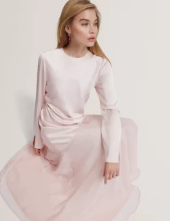 Satin Diagonal Waist Maxi Dress