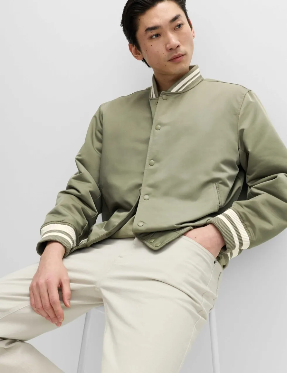 Satin Effect Lightweight Bomber Jacket