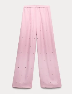 Satin Embellished Relaxed Straight Trousers