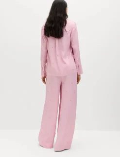 Satin Embellished Relaxed Straight Trousers