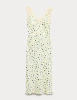 Satin Floral and Lace Midi Slip Dress
