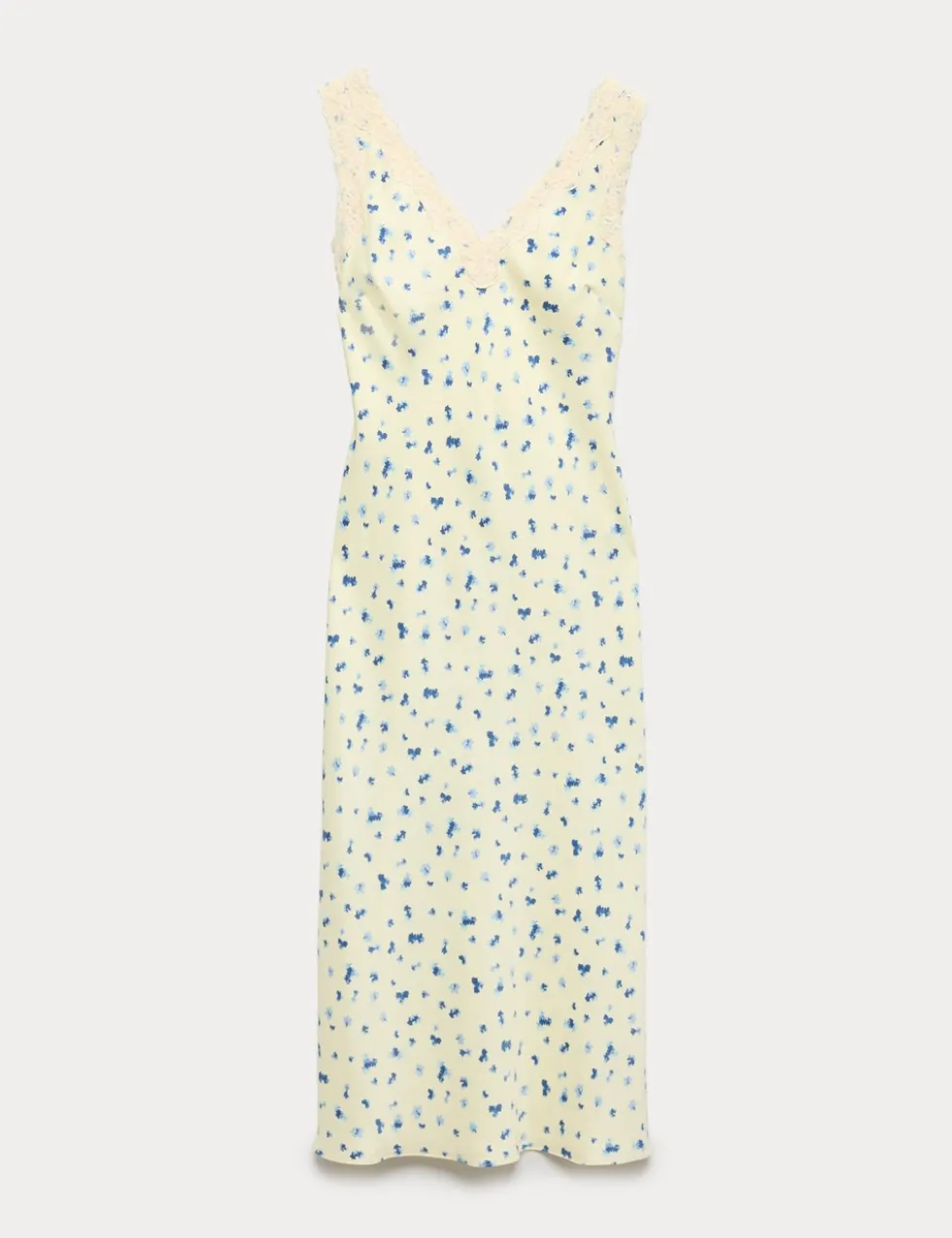 Satin Floral and Lace Midi Slip Dress