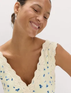 Satin Floral and Lace Midi Slip Dress