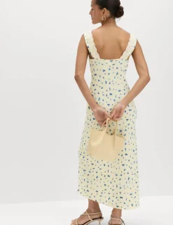 Satin Floral and Lace Midi Slip Dress