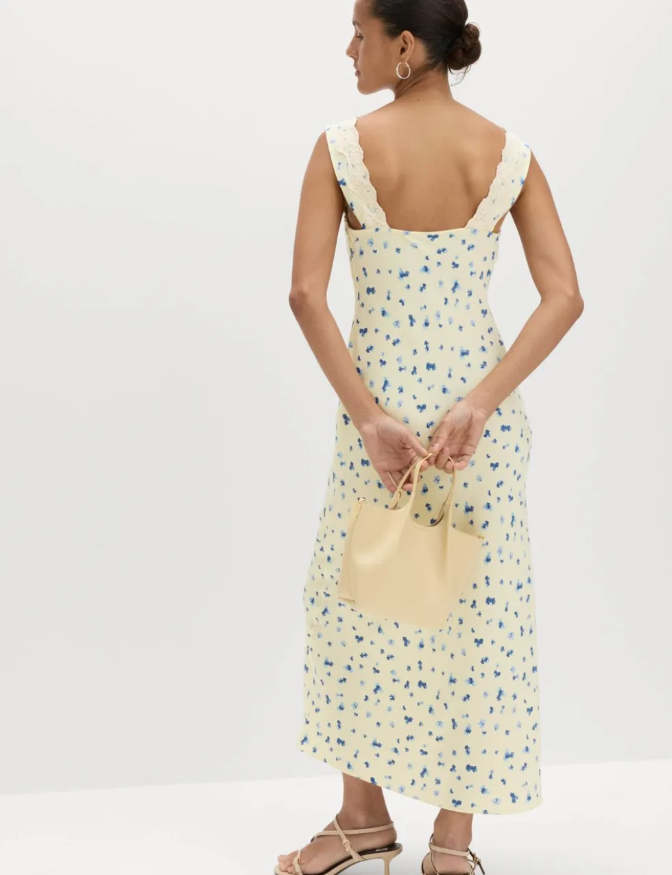 Satin Floral and Lace Midi Slip Dress