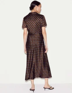 Satin Floral Collared Midi Shirt Dress
