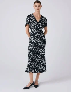 Satin Floral Midi Tea Dress