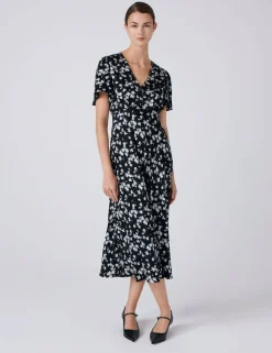 Satin Floral Midi Tea Dress