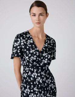 Satin Floral Midi Tea Dress