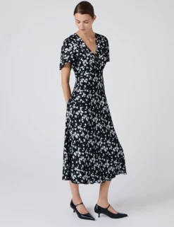 Satin Floral Midi Tea Dress