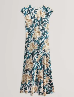 Satin Floral Midi Tea Dress