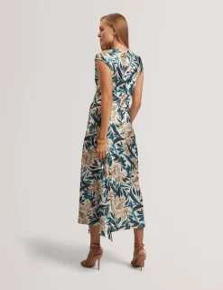 Satin Floral Midi Tea Dress
