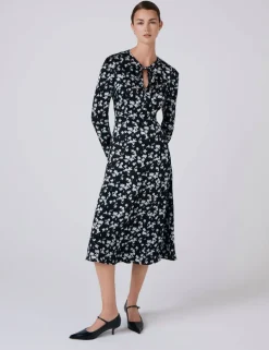 Satin Floral Midi Waisted Dress