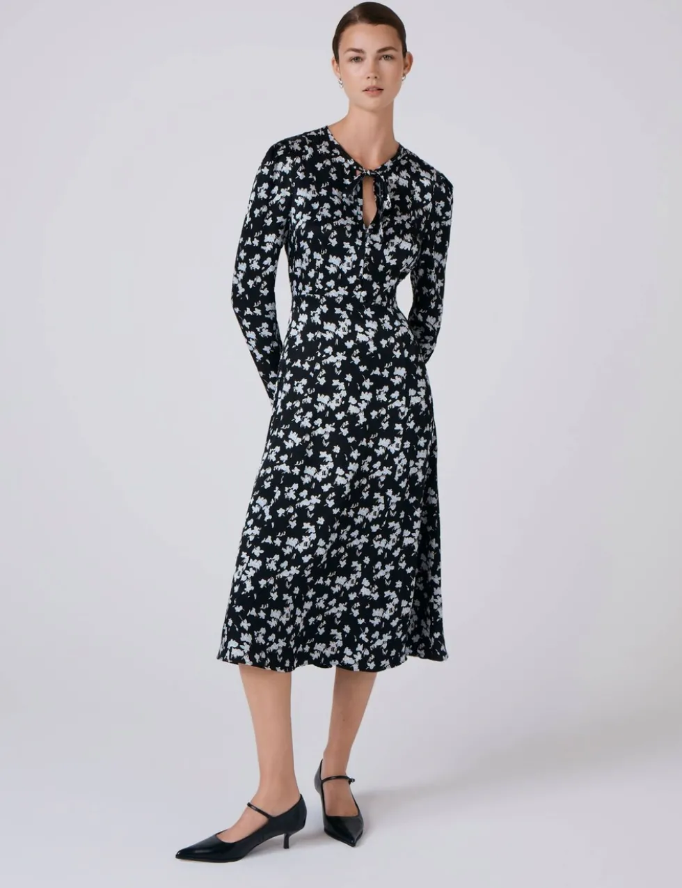 Satin Floral Midi Waisted Dress