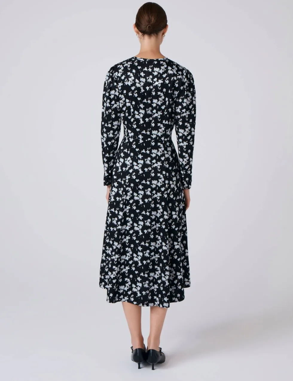 Satin Floral Midi Waisted Dress