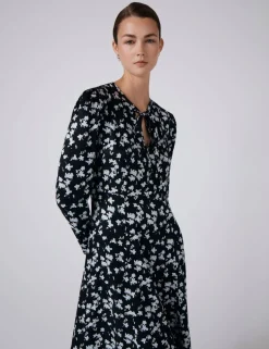 Satin Floral Midi Waisted Dress