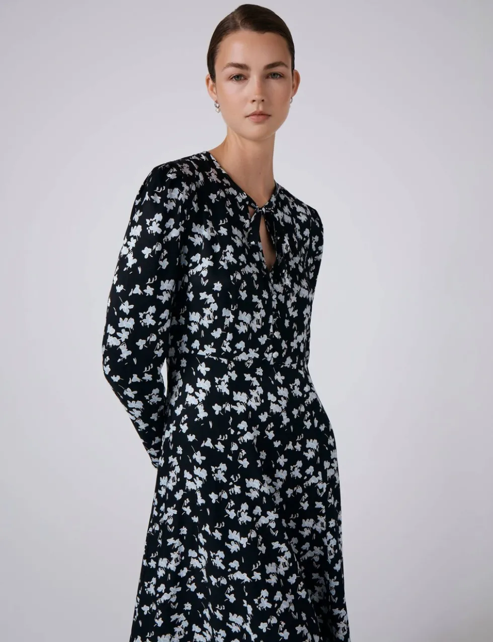 Satin Floral Midi Waisted Dress