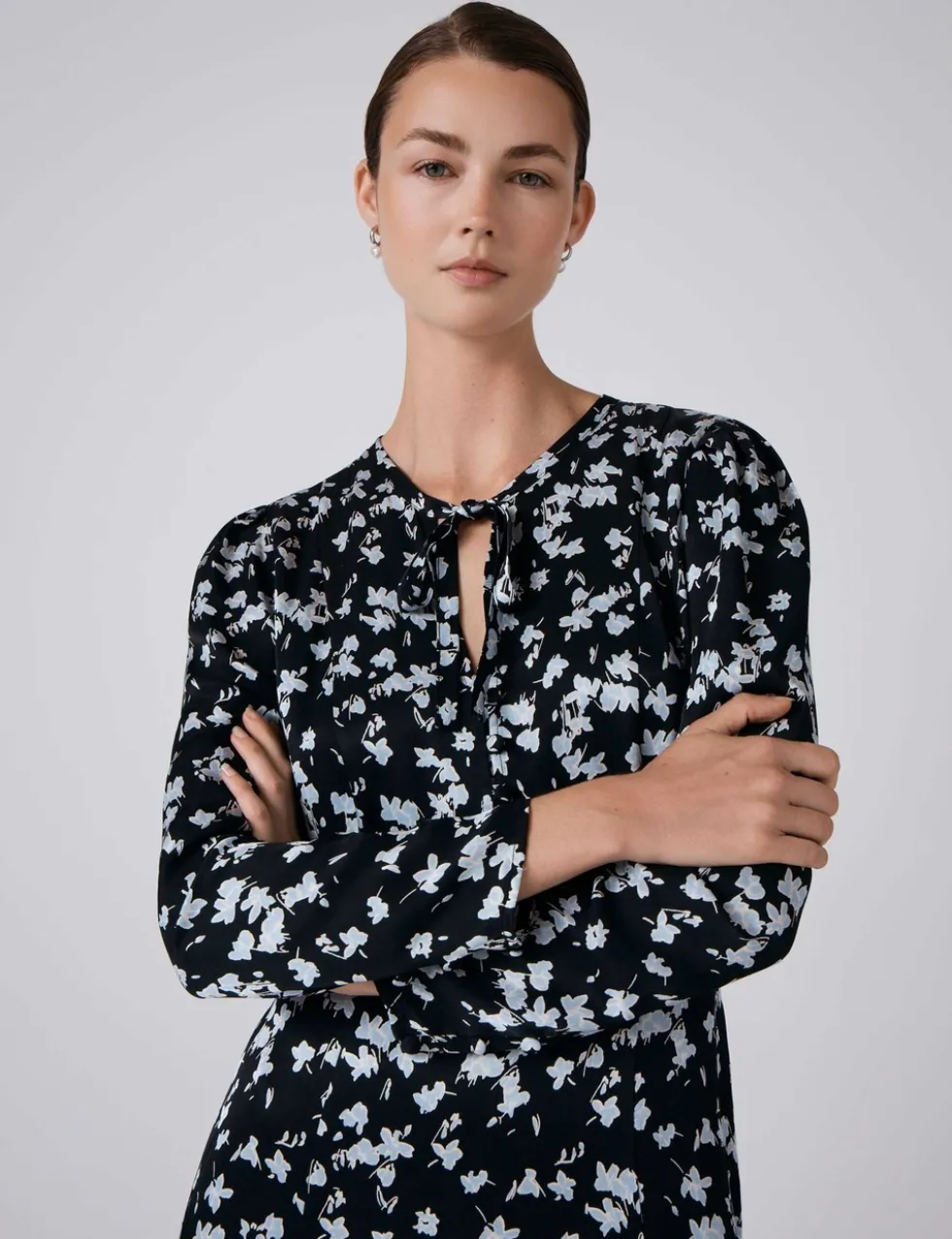 Satin Floral Midi Waisted Dress