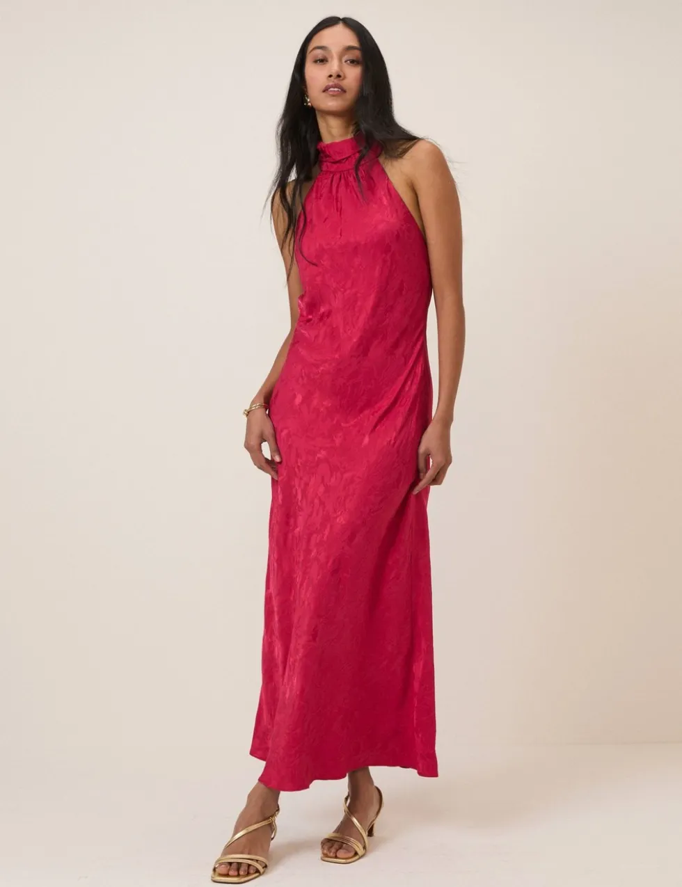 Satin Halter Neck Maxi Slip Dress