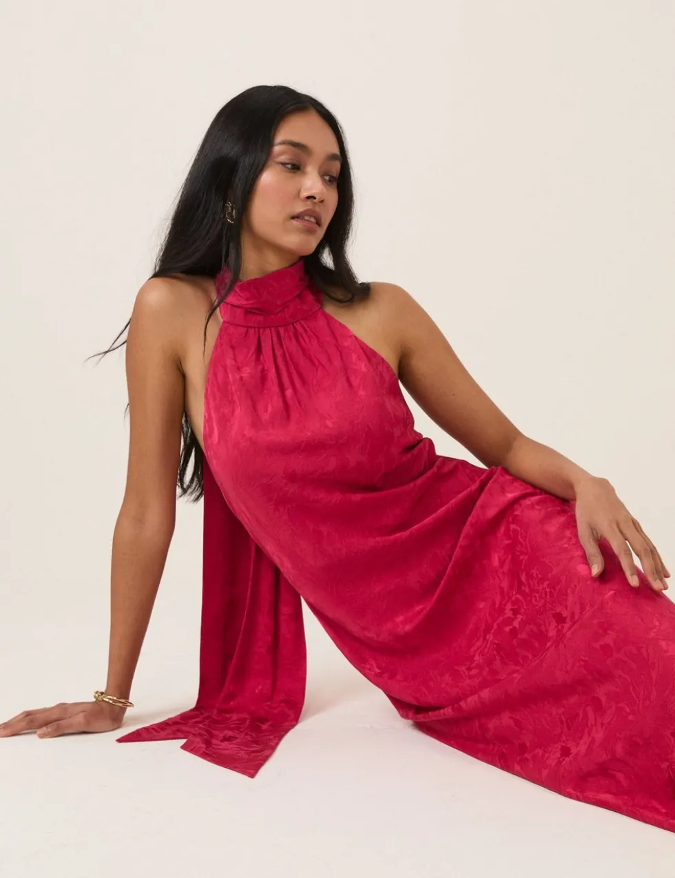Satin Halter Neck Maxi Slip Dress
