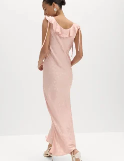 Satin Jacquard Ruffle Detail Dress