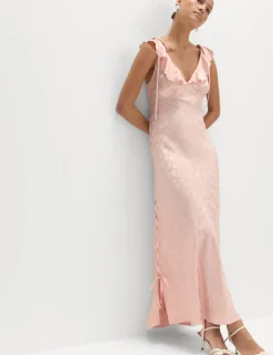 Satin Jacquard Ruffle Detail Dress