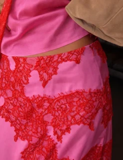 Satin Lace Detail Midaxi Slip Skirt