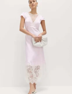 Satin Lace Insert Midi Tea Dress
