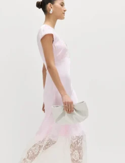 Satin Lace Insert Midi Tea Dress