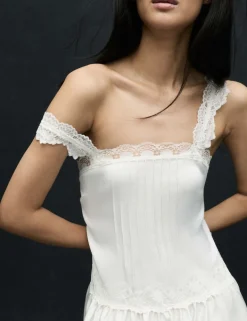 Satin Lace Insert Mini Skater Dress