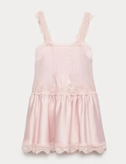 Satin Lace Insert Mini Skater Dress