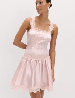 Satin Lace Insert Mini Skater Dress