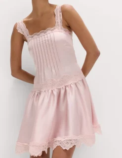Satin Lace Insert Mini Skater Dress