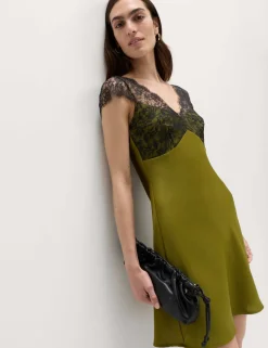 Satin Lace Mini Slip Dress