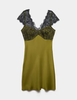 Satin Lace Mini Slip Dress