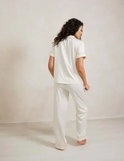Satin Lace Trim Button Up Pyjama Set
