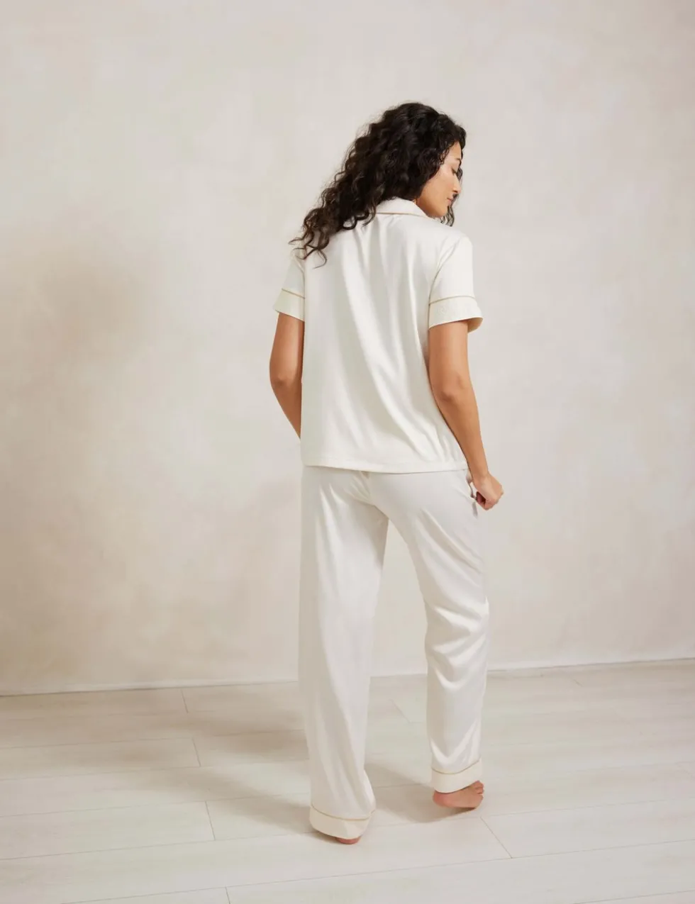 Satin Lace Trim Button Up Pyjama Set