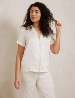 Satin Lace Trim Button Up Pyjama Set