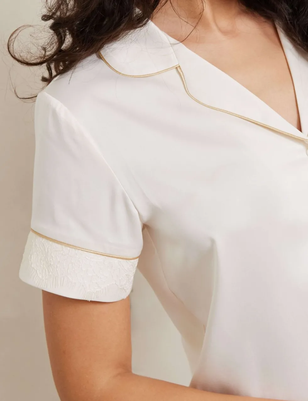 Satin Lace Trim Button Up Pyjama Set