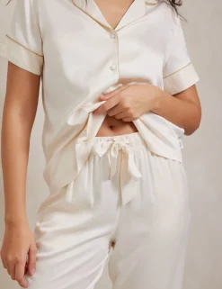 Satin Lace Trim Button Up Pyjama Set