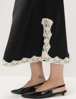 Satin Lace Trim Midi Slip Skirt