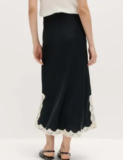 Satin Lace Trim Midi Slip Skirt