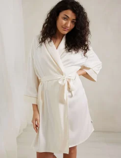 Satin Lace Trim Robe Dressing Gown