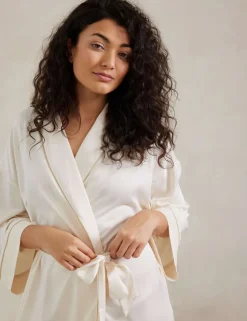 Satin Lace Trim Robe Dressing Gown