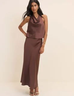 Satin Midi Slip Skirt