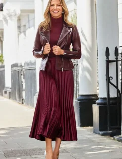Satin Pleated Midi Skirt
